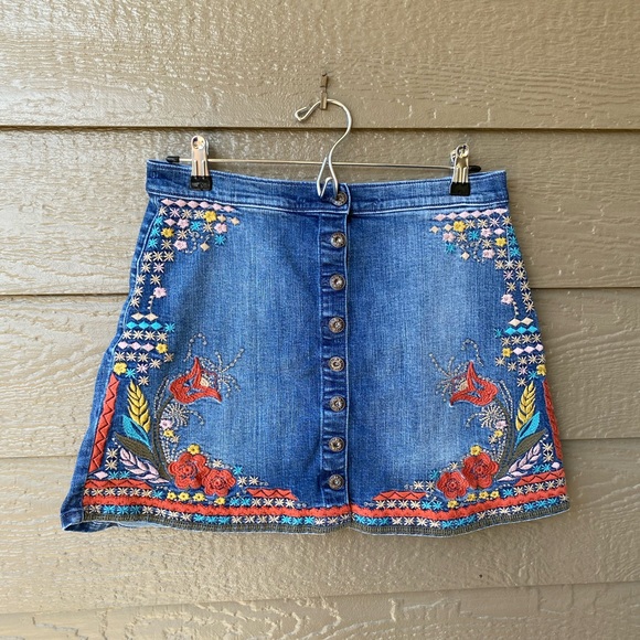 Sneak Peak Denim Embroidered Skirt - Picture 1 of 14